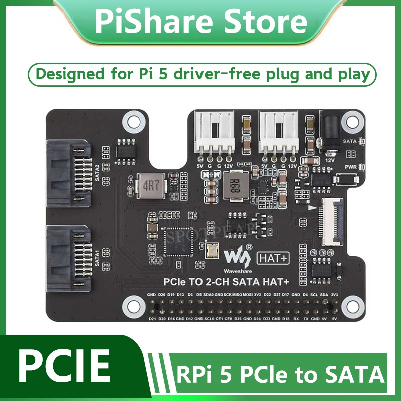 Placa de expansión Raspberry Pi 5 PCIe a SATA con EEPROM HAT+