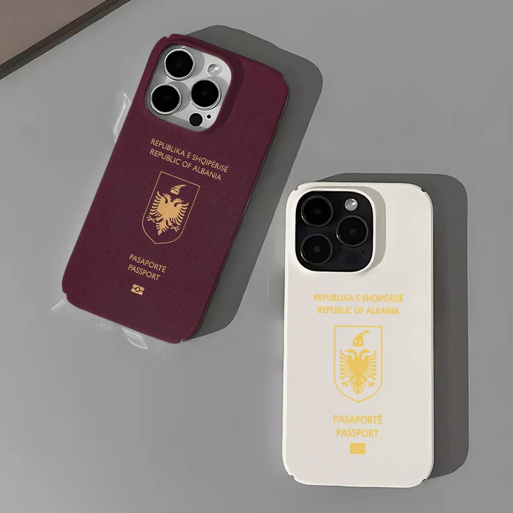 Funda de teléfono para iPhone 17 16 15 14 13 12 11 Pro Max X XS XR XSMax 7 8 Plus Air película brillante PC dura pasaporte de Albania - imagen 4