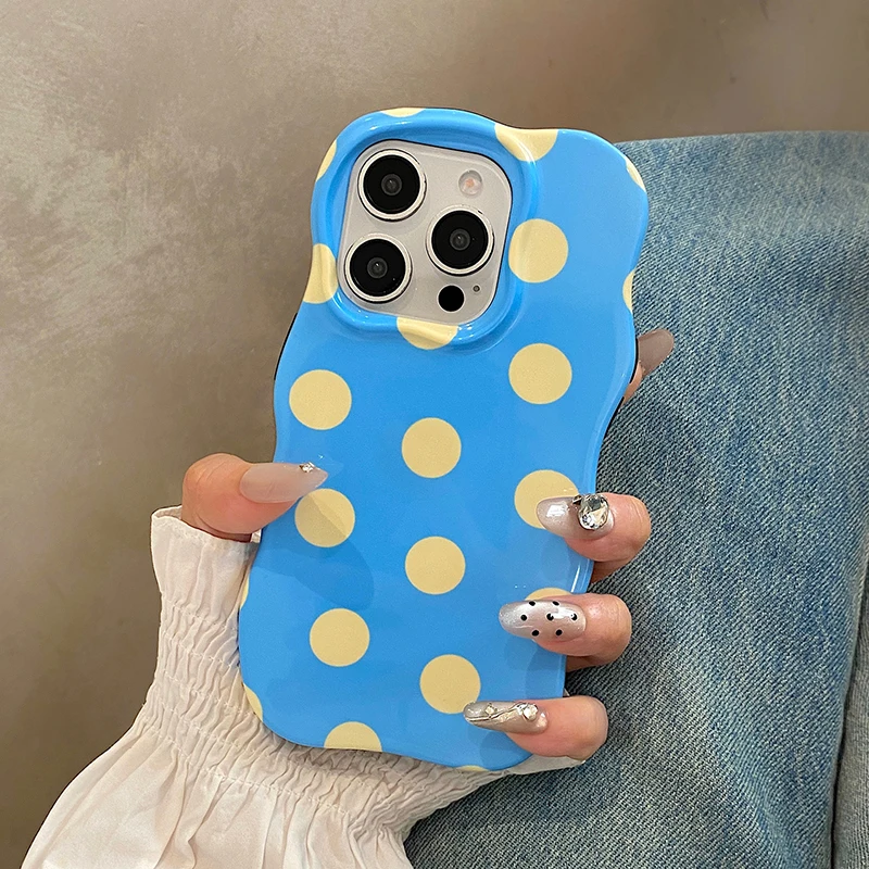 Funda de teléfono con lunares brillantes para iPhone 17 Air 16 15 14 13 Pro Max, funda trasera protectora con bordes ondulados a prueba de golpes - imagen 3