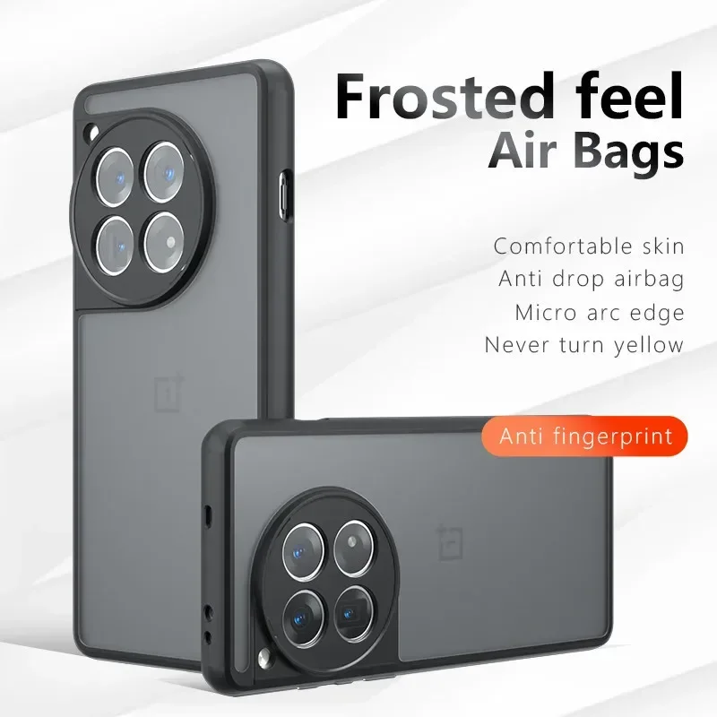 Para OnePlus 12 funda mate ELVEV sensación de piel PC dura transparente + carcasa trasera protectora de TPU