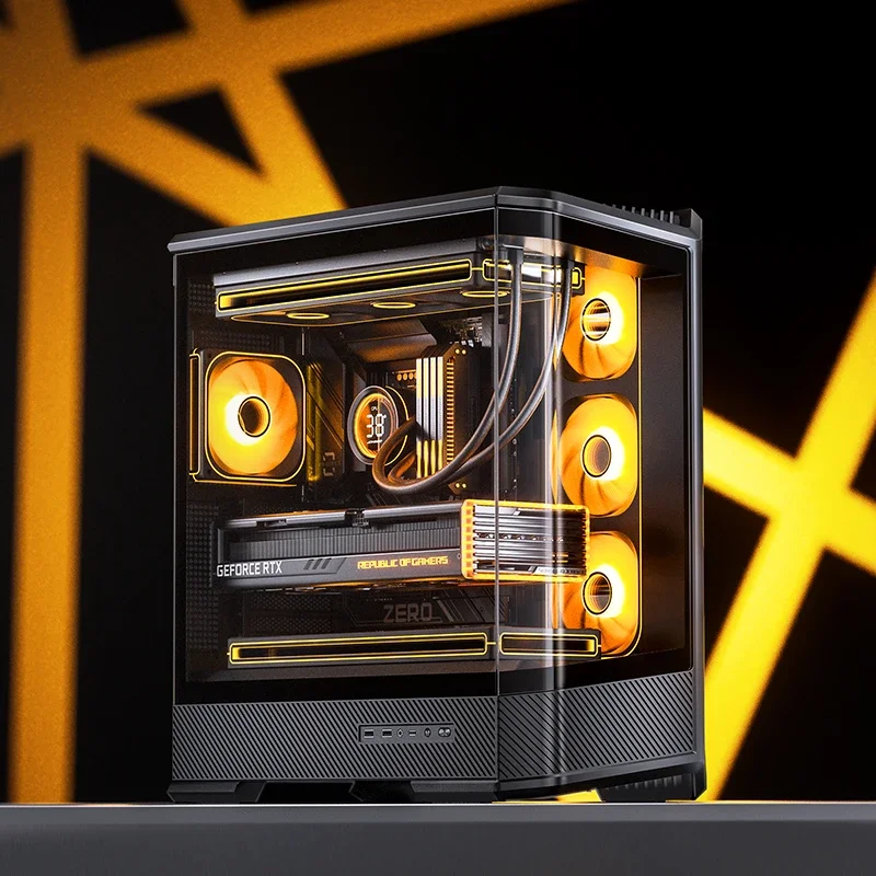 Chasis de habitación JONSBO D400 ATX Seaview (vidrio curvo sin columna/doble 360 ° Radiador/ATX PSU/10 ranuras para ventiladores/tipo-c Gen2 10Gbps+) Caja - imagen 3