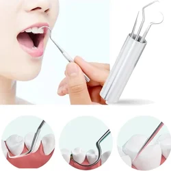 Juego de palillos dentales metálicos reutilizables para higiene bucal