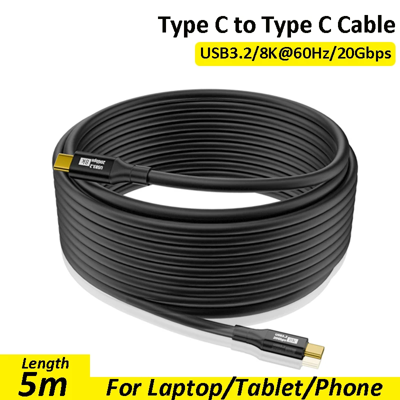 Cable de carga rápida PD100W tipo C a tipo C, 5m de largo, USB 3,2, 20Gbps, para iPhone 15 Pro Max, MacBook, Huawei, Samsung