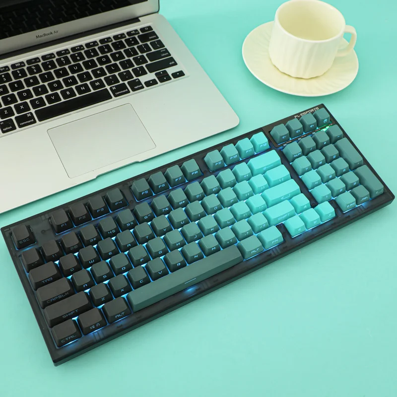 Teclas PBT para teclado mecánico OEM altura doble Shout negro cian retroiluminación de impresión lateral a través de AULA F75 GK61 Anne Pro 2 Ajazz - imagen 5