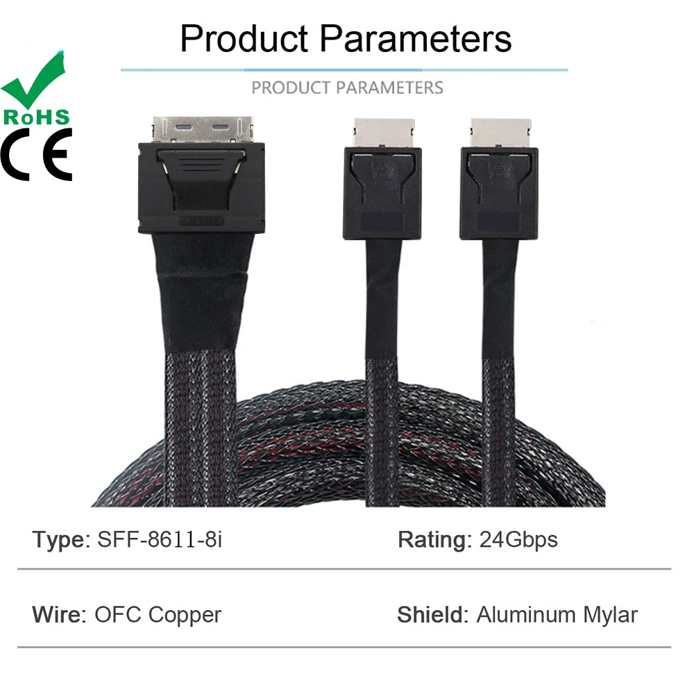 Cable de datos activo PCI-E ultra Port Oculink PCIe pci-express, SFF-8611 8i a Dual 2X Oculink SFF-8611 4i pci-express - imagen 3