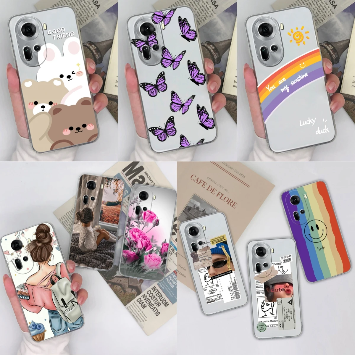 Para Oppo Reno 11 5G funda de teléfono moda corazón funda protectora transparente suave silicona TPU Shell Coque para Oppo Reno11 5G Fundas Capa - imagen 2