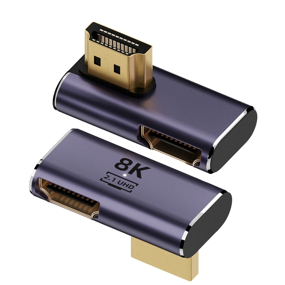 Adaptador HDMI de alta definición con carcasa de aluminio, 8k @ 60hz, dobleces laterales, 2,1 adaptadores, ángulos rectos extendidos - imagen 2