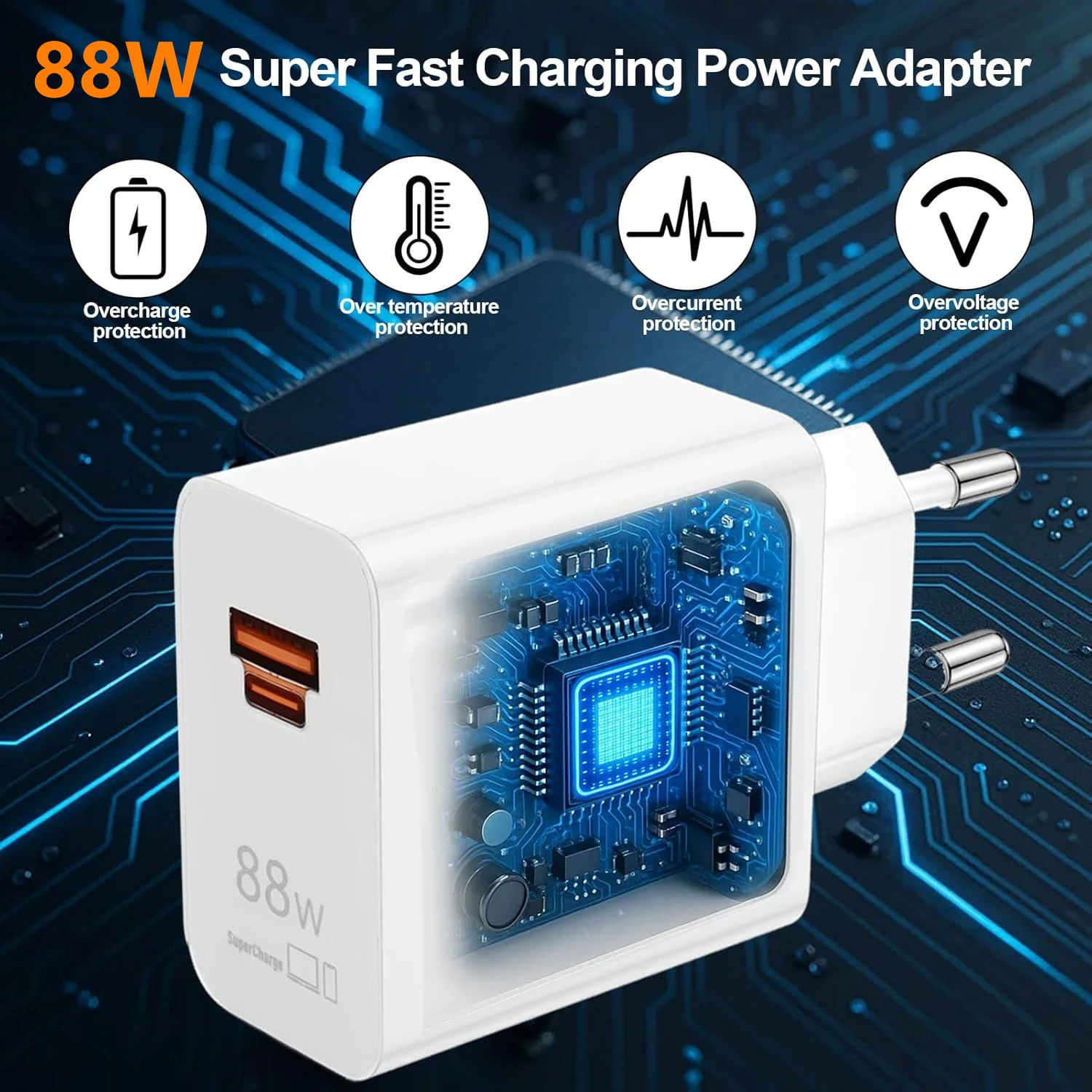 Cargador súper rápido USB A + C de 88W máximo para Huawei Mate 50 60 P60 Nova 12 Honor 400 Magic 6 Pro Cable de carga rápida tipo C a tipo C - imagen 2