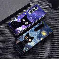 Funda para Samsung Galaxy ZFold5 ZFold3 ZFold4 ZFold7 ZFold6 Z Fold 7 6 5 4 3 funda trasera para teléfono cielo estrellado gato