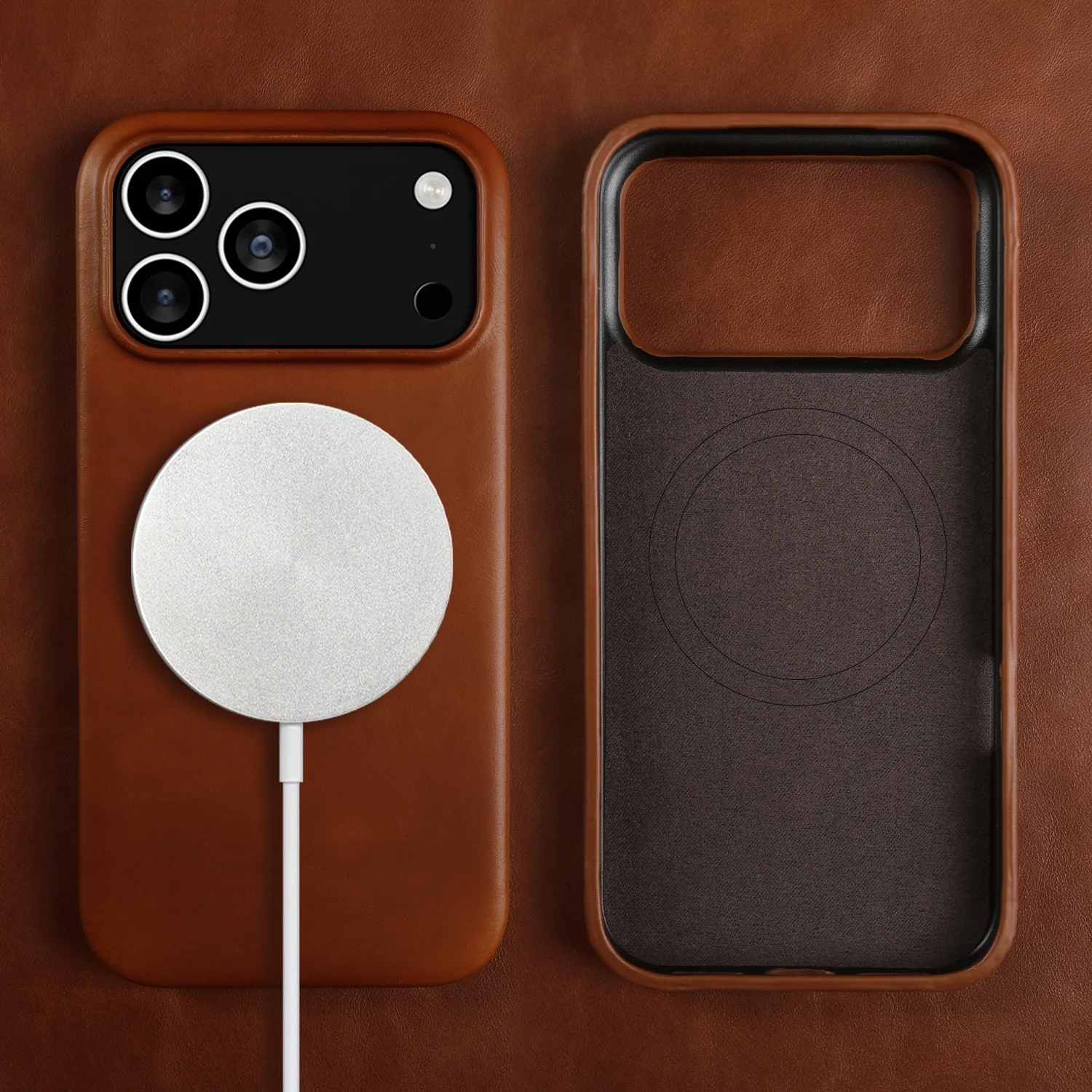 Funda de cuero genuino de cobertura completa de cera de aceite Vintage para Iphone 17 Pro Max 16 15 14 13 12 11 para fundas magnéticas de teléfono Magsafe - imagen 2