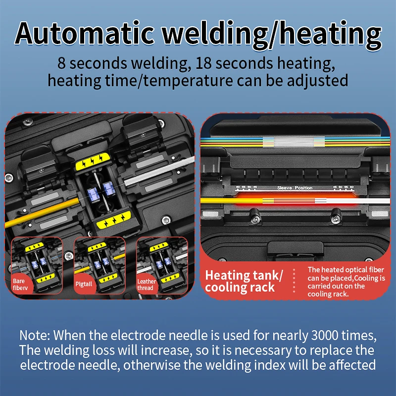 Empalmador de fusión de fibra óptica A-5/FS-60F/AUA-70F, pantalla táctil de seis motores, máquina de fusión de calor con núcleo de fibra SM MM, OPM VFL integrada - imagen 3