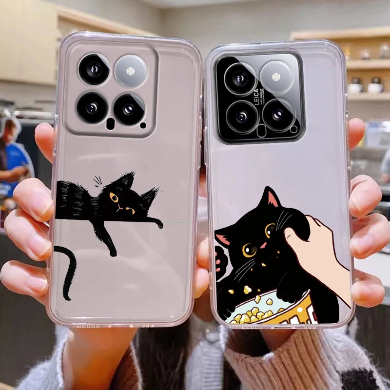 Para Xiaomi 14 funda de moda flores pintadas cubierta de teléfono de silicona transparente para Xiaomi 14 Xiaomi14 6,36 "Fundas divertido gato pareja Shell - imagen 3