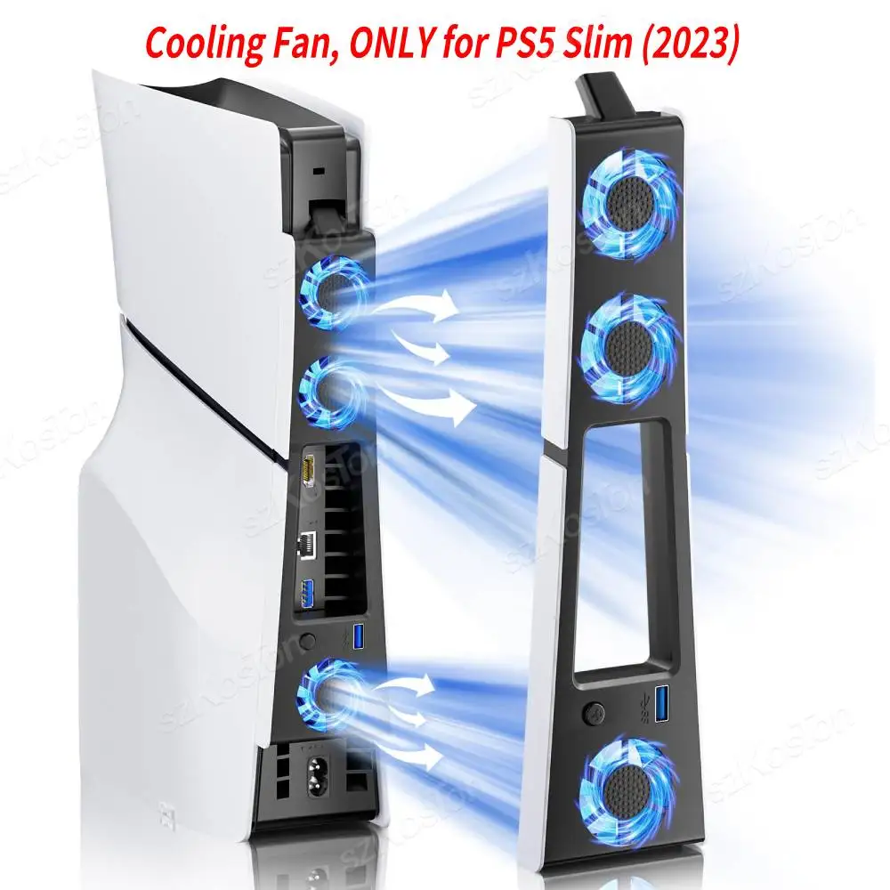 Ventilador de refrigeración para PS5 Slim Digital & Disc Edition Sistema de refrigeración silencioso con 3 ventiladores Puerto USB 3.0 para accesorios de consola PS5 Slim
