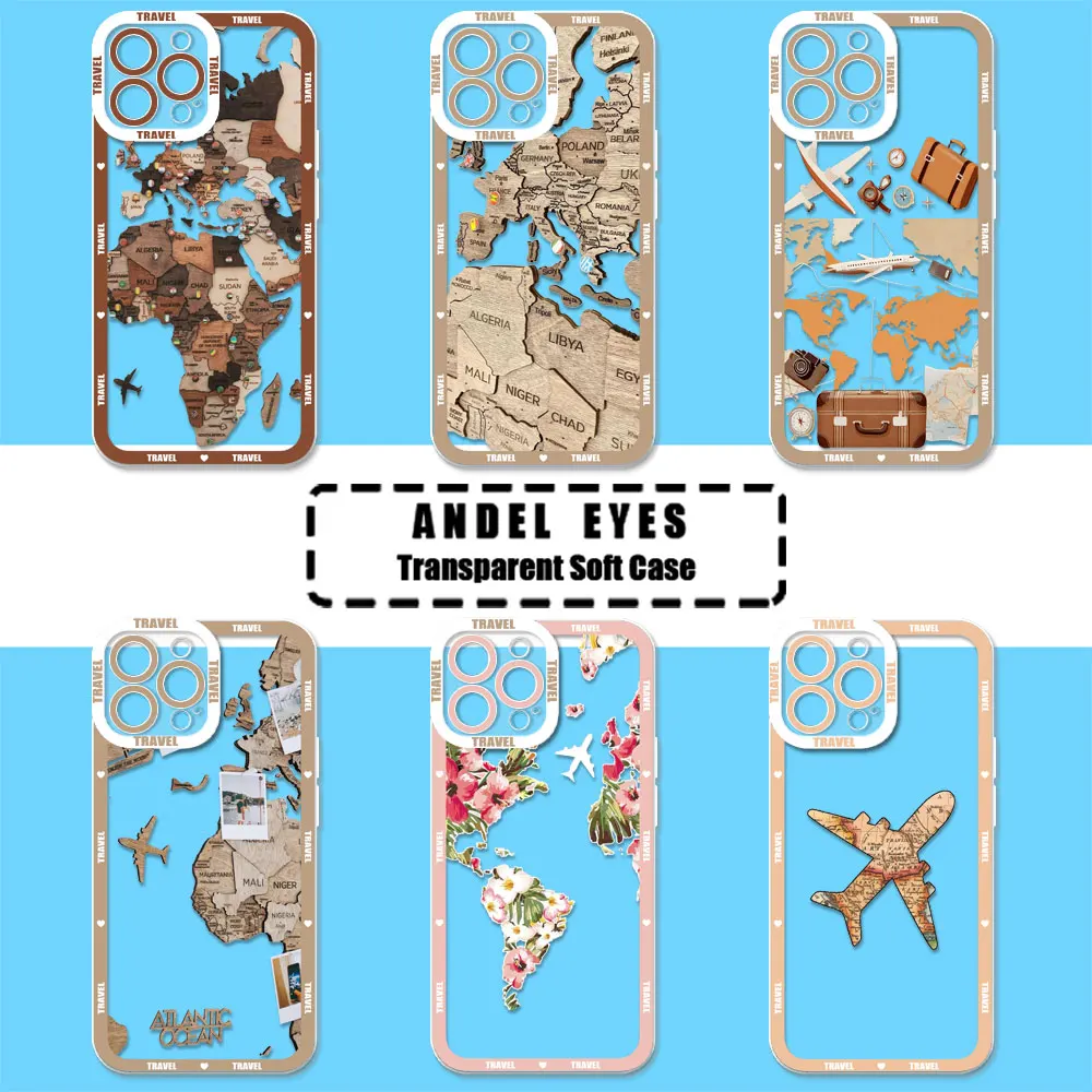 Funda de teléfono de viaje con mapa del mundo de aviones geniales, cubierta transparente para Redmi Note 13, 12, 11, Pro Plus, 12S, 11T, 11S, 10, 10S, 9S, 8T, 8 Pro Max