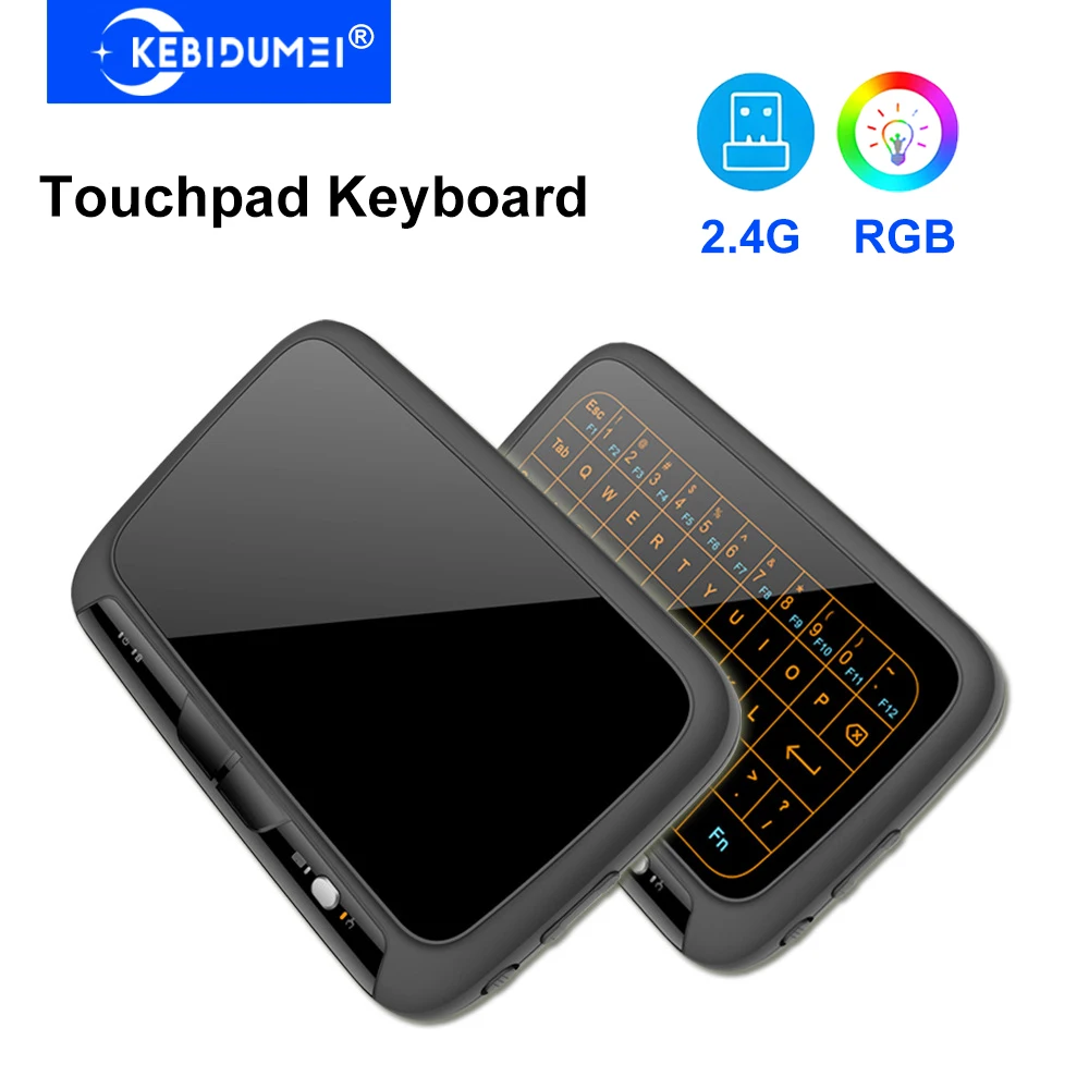Teclado inalámbrico 2,4G con panel táctil pantalla completamente táctil Mini teclado Air Mouse teclado recargable retroiluminado para ordenador portátil Smart TV