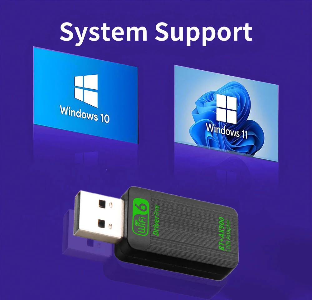 Adaptador WiFi 6 Bluetooth 5,4 de 900Mbps, Dongle 2 en 1, tarjeta de red inalámbrica de doble banda 2,4G/5Ghz para ordenador portátil, PC, Win 10/11, controlador gratis - imagen 4