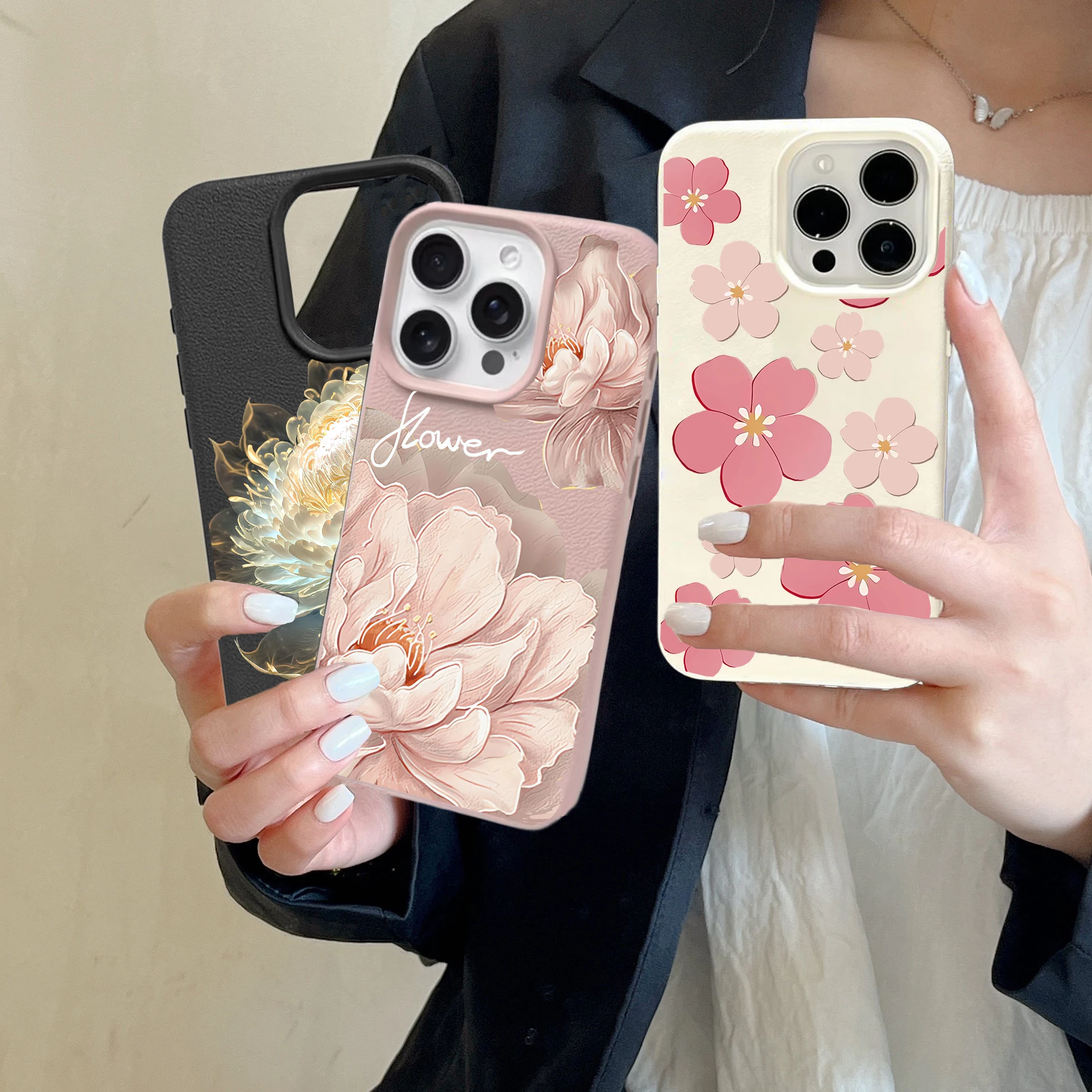 Funda de teléfono móvil con flores de loto rosa para Realme 15 PRO 14 13 12 11 Plus Note 60 P3X C75 C55 C53 C63 C35 cubierta con patrón de lichi