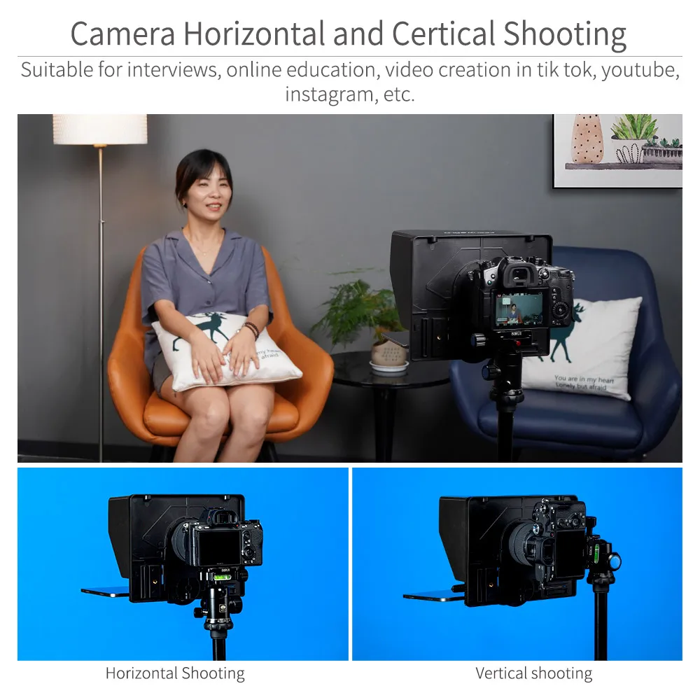 FEELWORLD TP10 Teleprompter para iPad Tablet DSLR Cámara Smartphone Disparo Compatible con iOS/Y/Android Portátil Plegable - imagen 3