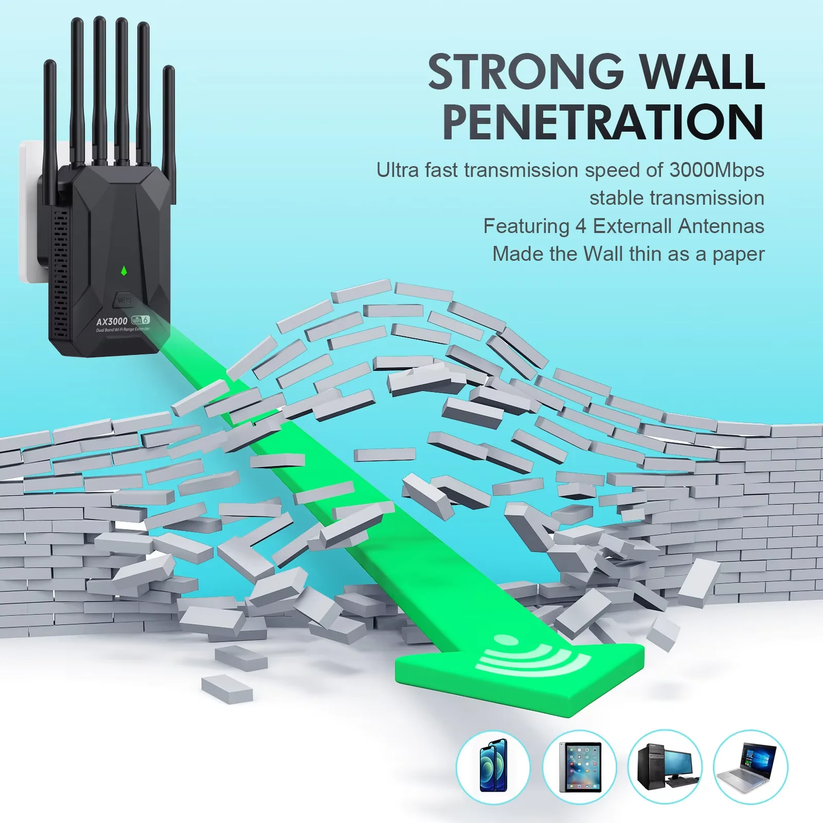 Repetidor WiFi 6 de doble banda de 3000Mbps extensor de señal inalámbrico 2,4G 5GHz amplificador Wi-Fi enrutador amplificador de señal de largo alcance para el hogar - imagen 2