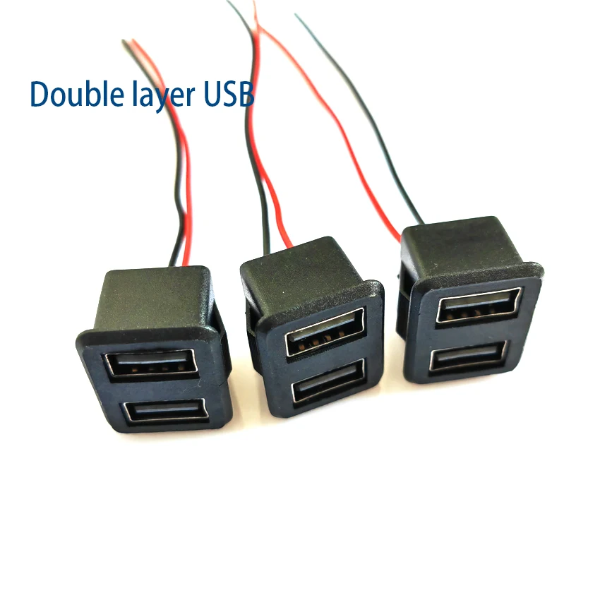 Enchufe hembra de base USB de doble capa, 1 piezas, lámpara de carga, toma de corriente con conector de cable