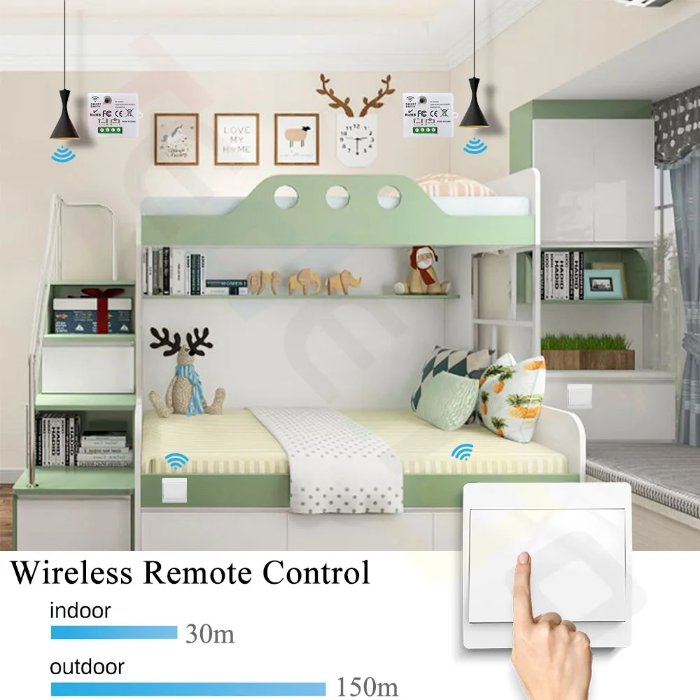 Interruptor de luz inalámbrico cinético RF de 433MHz, No necesita batería, interruptor de pared autoalimentado, receptor de relé de 110V 120V 220V 240V para Led doméstico - imagen 3