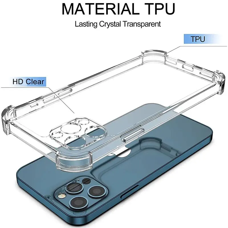 Funda de teléfono transparente de silicona gruesa a prueba de golpes para iPhone 15 14 Plus 13 12 11 15 Pro Max funda protectora de lente cubierta trasera de parachoques suave - imagen 2