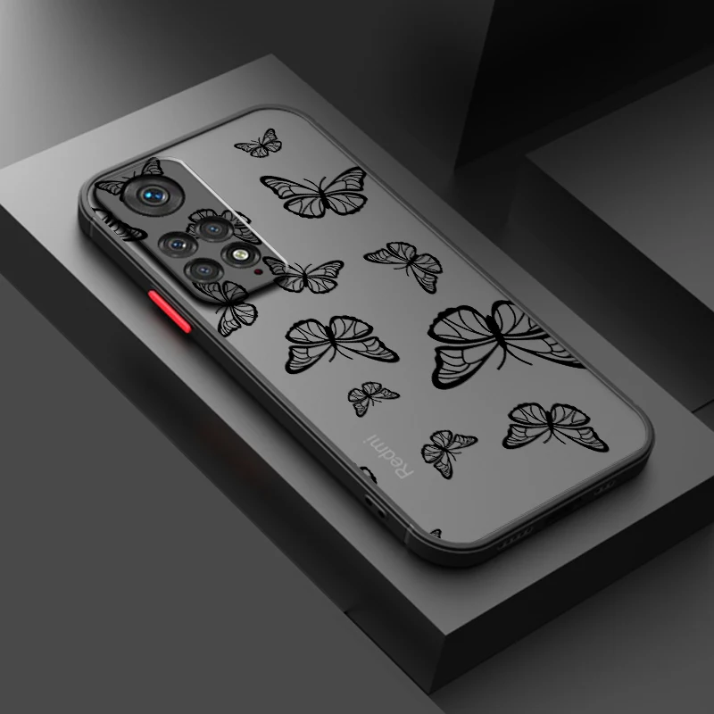 Diseño de reloj de Arte de mariposa, funda translúcida esmerilada para Redmi Note 13R 13 12 12S 12T 11 11T 11E 10 Pro Plus 5G - imagen 4