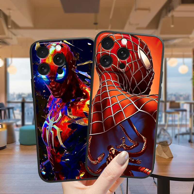 Spider Man Cool Marvel Popular For iPhone 15 14 13 12 11 XS XR X 8 7 SE Pro Max Plus Mini Black Soft Phone Case - imagen 2