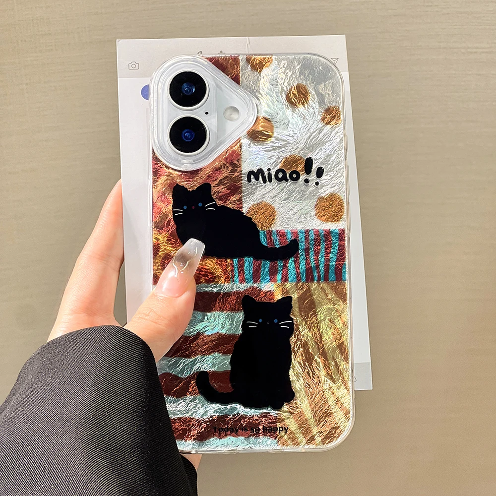 Funda de teléfono pintada con bonito gato de lujo para iPhone 11 13 16 15 14 12 Pro Max 16promax 15promax 14promax Funda suave a prueba de golpes - imagen 2