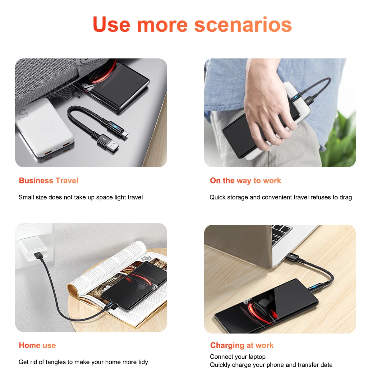 Cable Micro USB tipo C para cargador de Banco de energía, mini cable plano, línea de carga portátil corta, adaptador de carga rápida de 0,25 m, Cable de datos - imagen 3