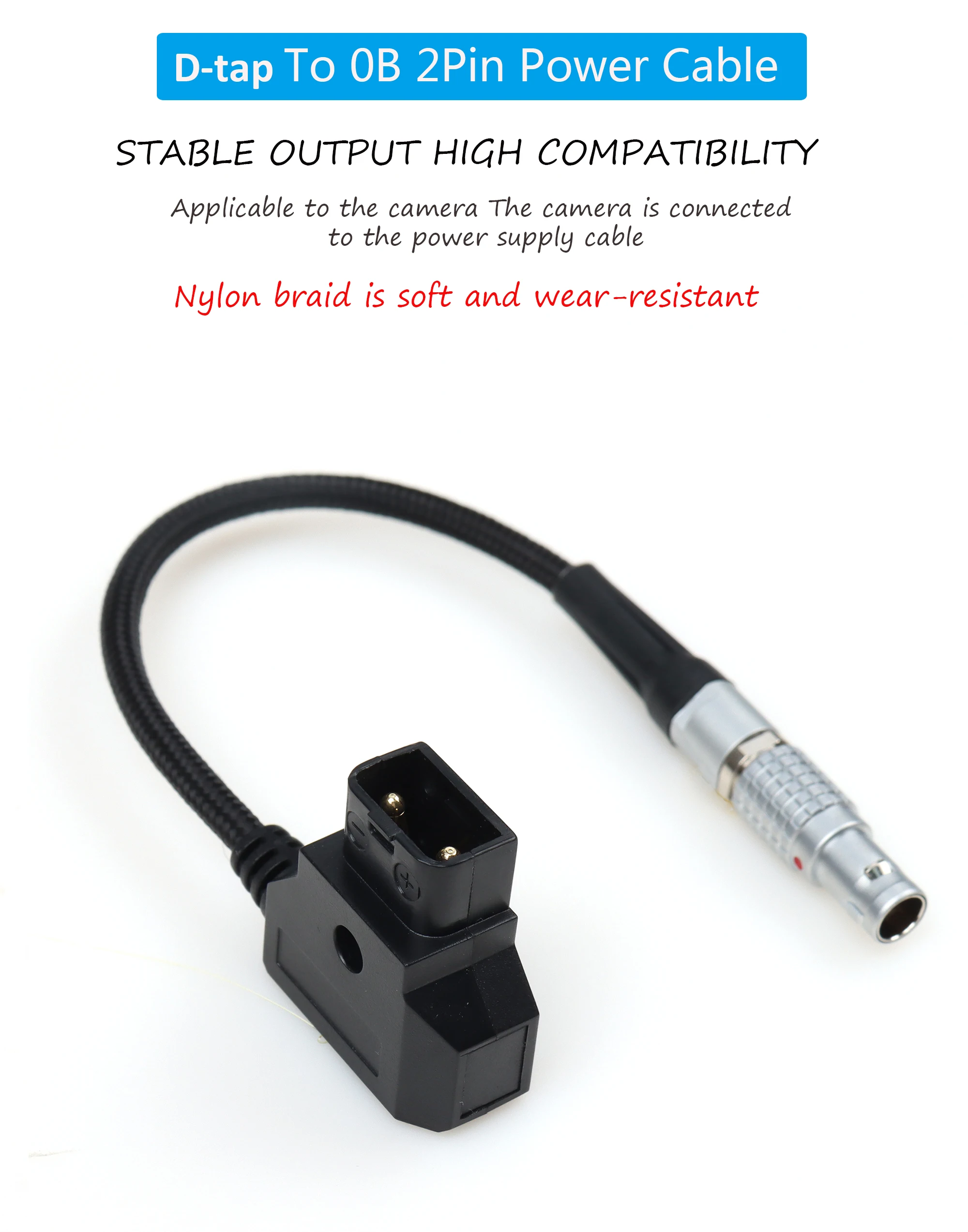 【LANO】 D-tap macho a 0B 2P Cable negro/rojo Cable de alimentación trenzado de nailon Cámara Conexión D-Tap estándar industrial Entrega de fábrica