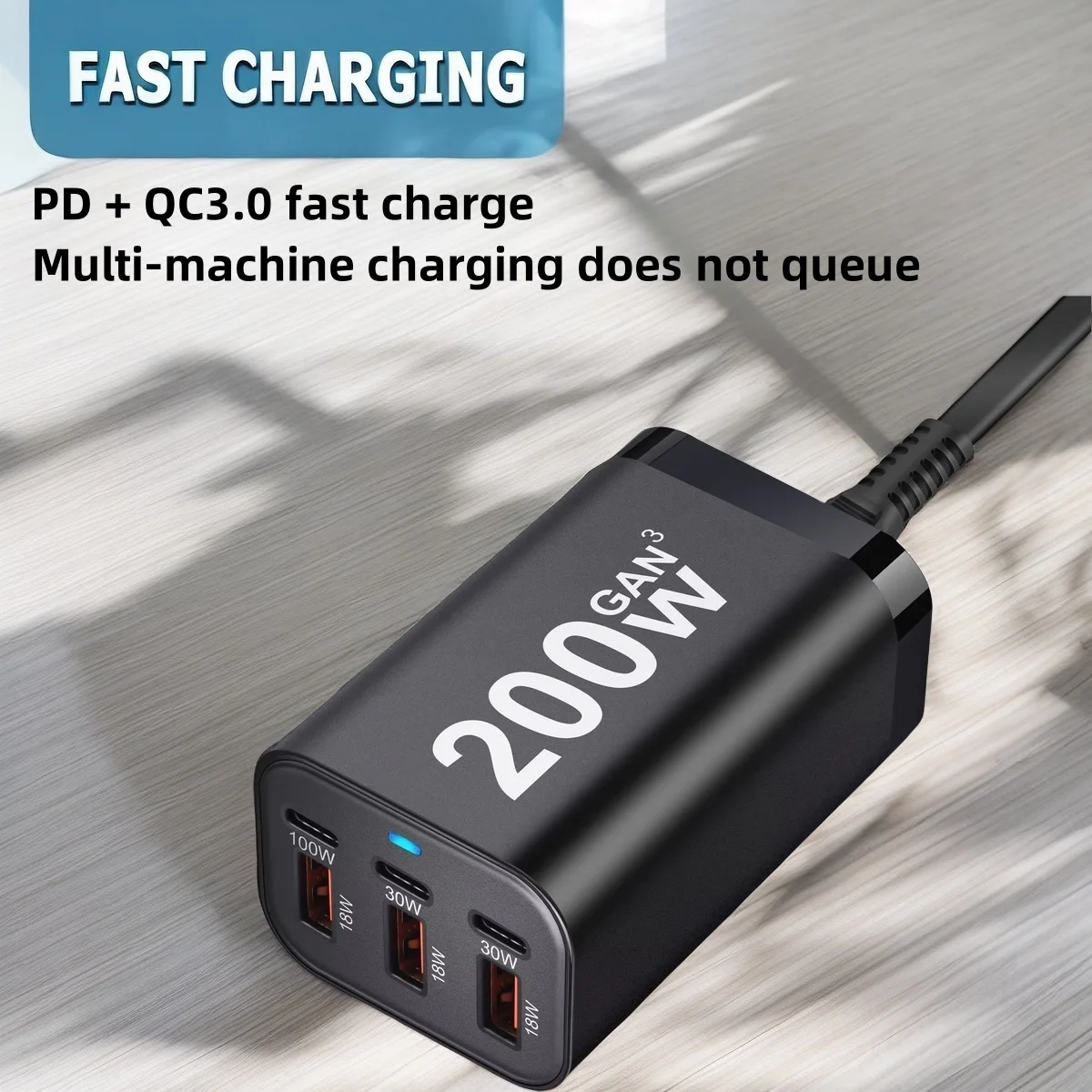 Cargador rápido GaN USB-C de 200 W y 6 puertos: adaptador de corriente ultraeléctrico para iPhone serie 14/13/12 y Samsung Galaxy S23/S22/S21 - imagen 4