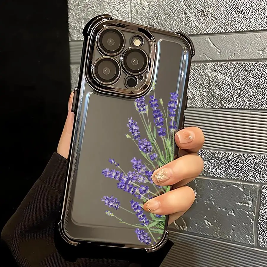 Funda transparente para Apple iPhone 16 15 14 Plus 16e 13 12 11 Pro Max 17 Air Lavender Flowers - imagen 4