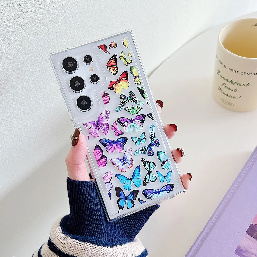 Para Samsung Galaxy S25 S24 S23 FE S22 Plus Ultra Note S20 S21 A54 A34 funda a prueba de golpes bolsas de aire transparente suave mariposa flor cubierta - imagen 5