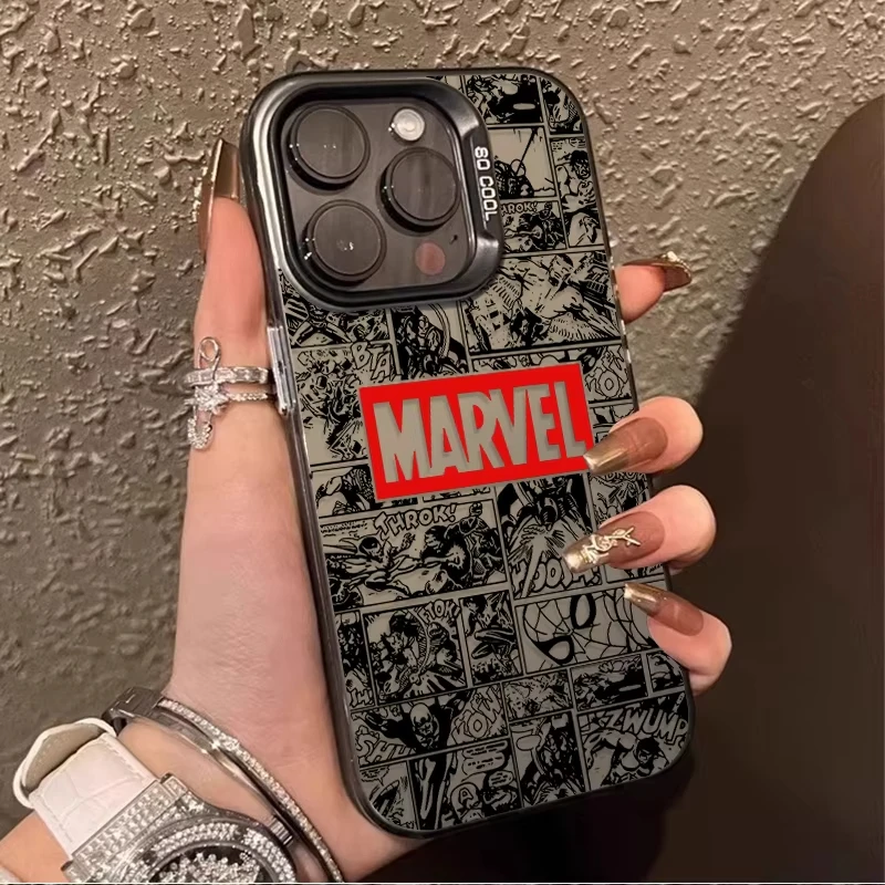 Funda de teléfono con logotipo de cómic de Marvel para iPhone 16e 16 15 14 13 12 11 Pro Max XS Max XR 7 8 Plus, funda chapada de silicona a prueba de golpes - imagen 2