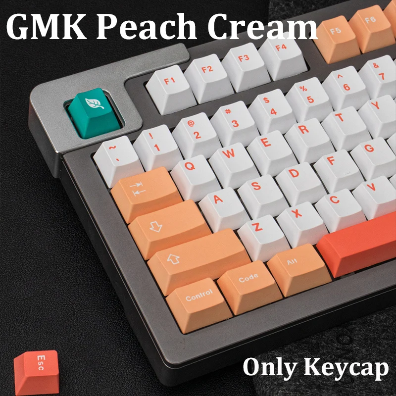 Gmk-Juego grande de crema de melocotones, perfil de cereza, teclas Pbt, tinte Sub, teclas de personalidad personalizadas en inglés para teclado mecánico 61/64/
