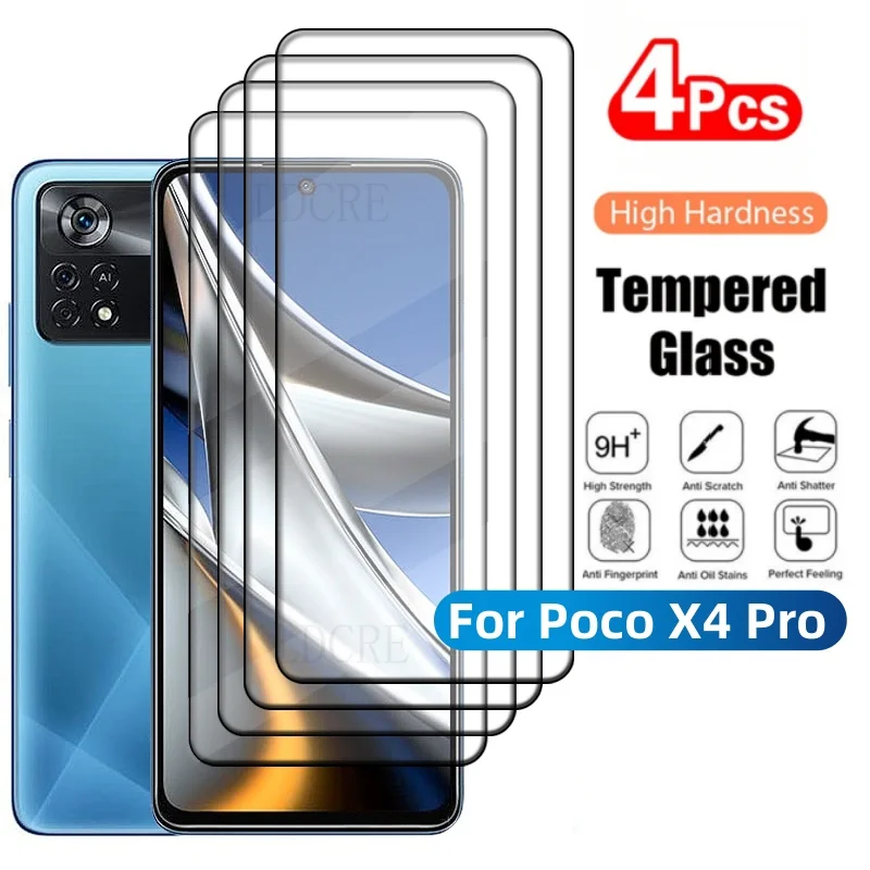 Protector de pantalla de vidrio templado para Poco X4 Pro, pegamento de cubierta completa, 9H, HD, 5G, 4 unidades - imagen 2