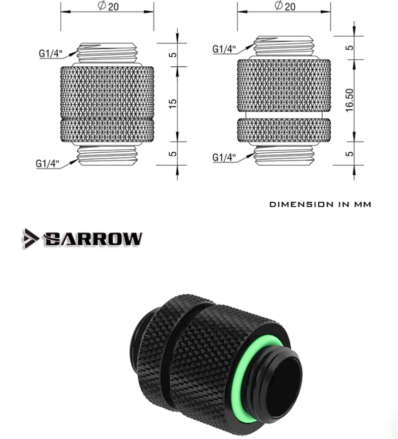 Barrow G1/4 conector giratorio macho a macho extensor Flexible de 15-16,5mm para accesorios de construcción de refrigeración por agua de PC THDJ15-V1