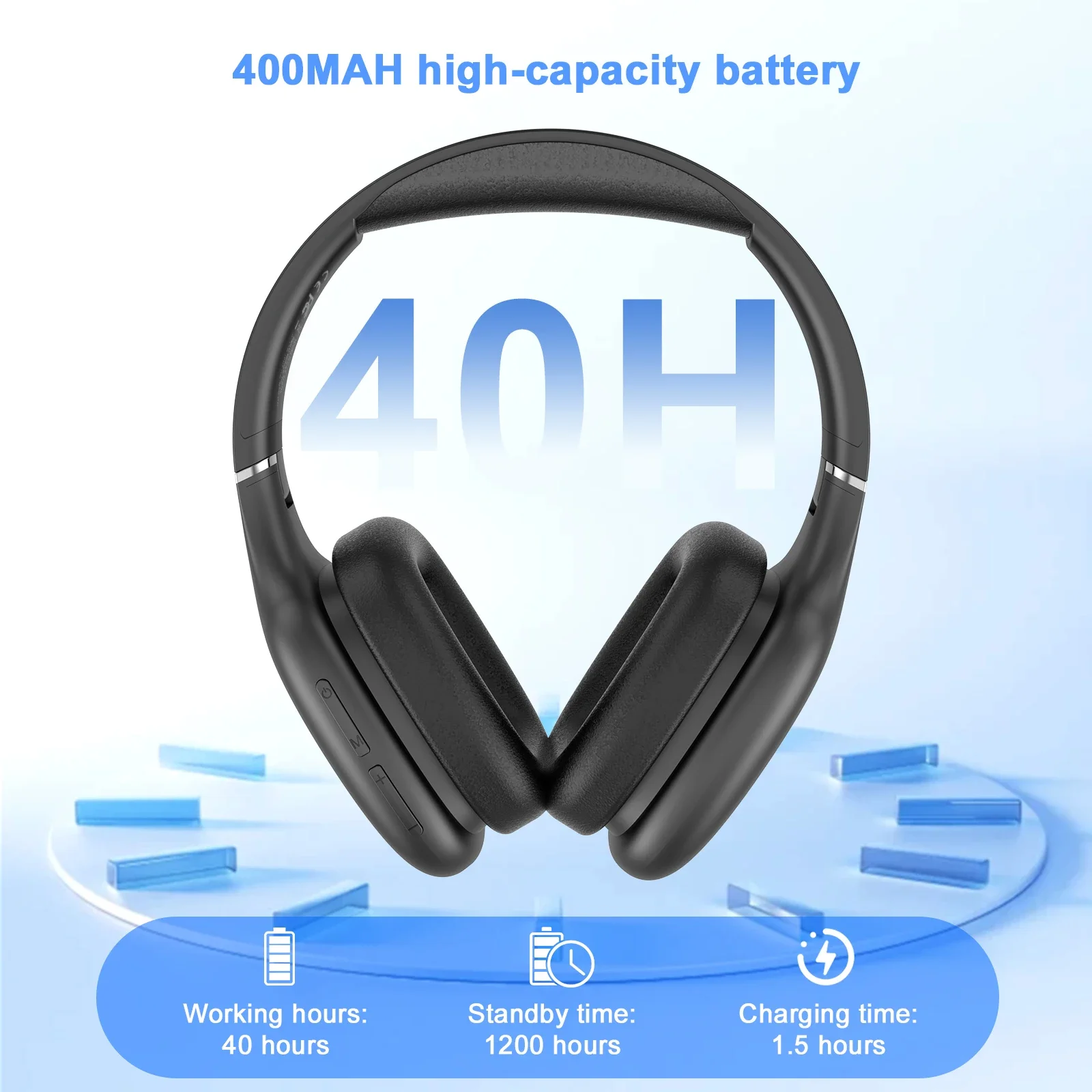 Auriculares Bluetooth inalámbricos con cable para juegos con micrófono de reducción de ruido 40H de tiempo de trabajo auriculares sobre la oreja - imagen 3