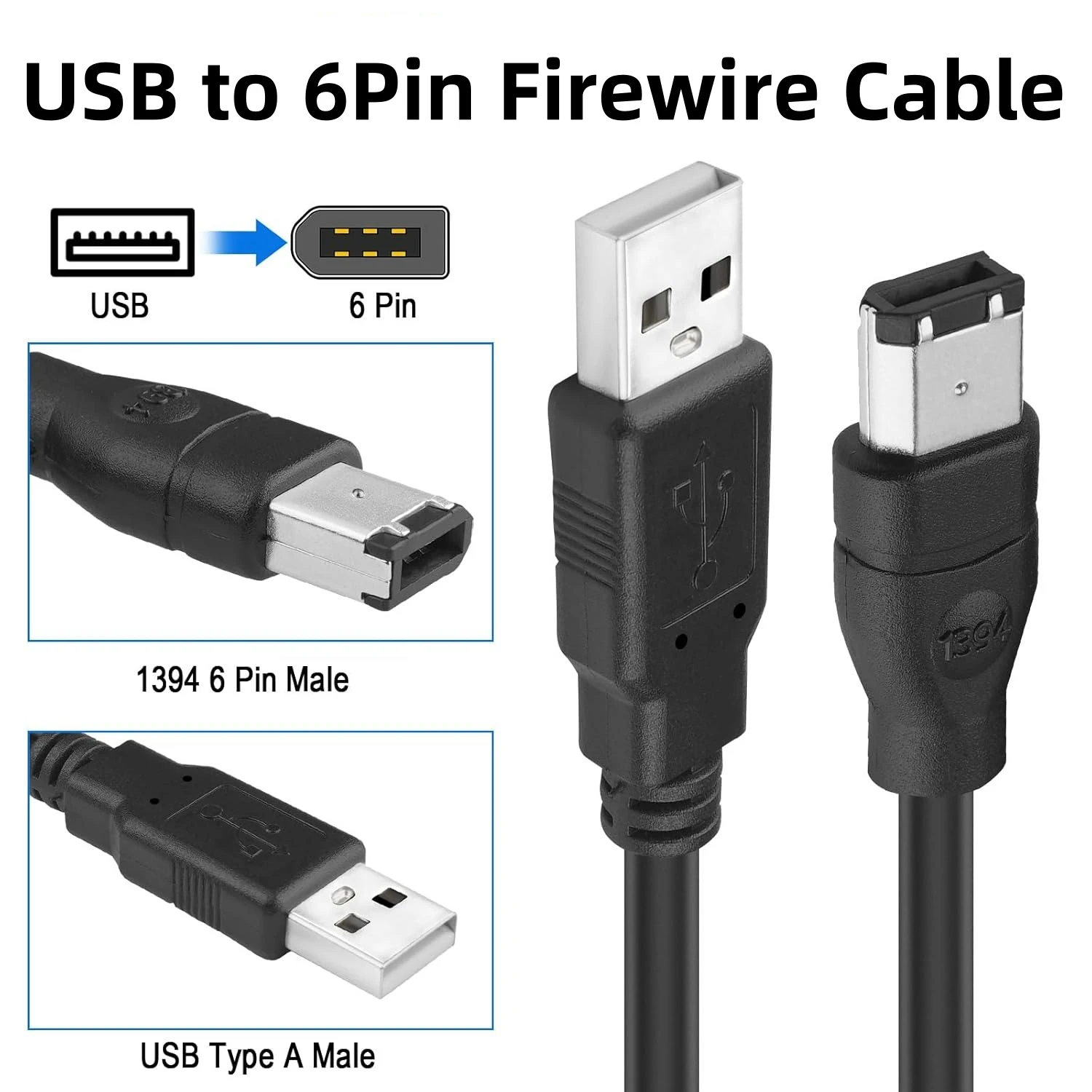 Cables conectores USB macho a Firewire IEEE1394 de 6 pines, adaptador IEEE 1394 de 6 pines a USB para impresora, cámara Digital, escáner, disco duro