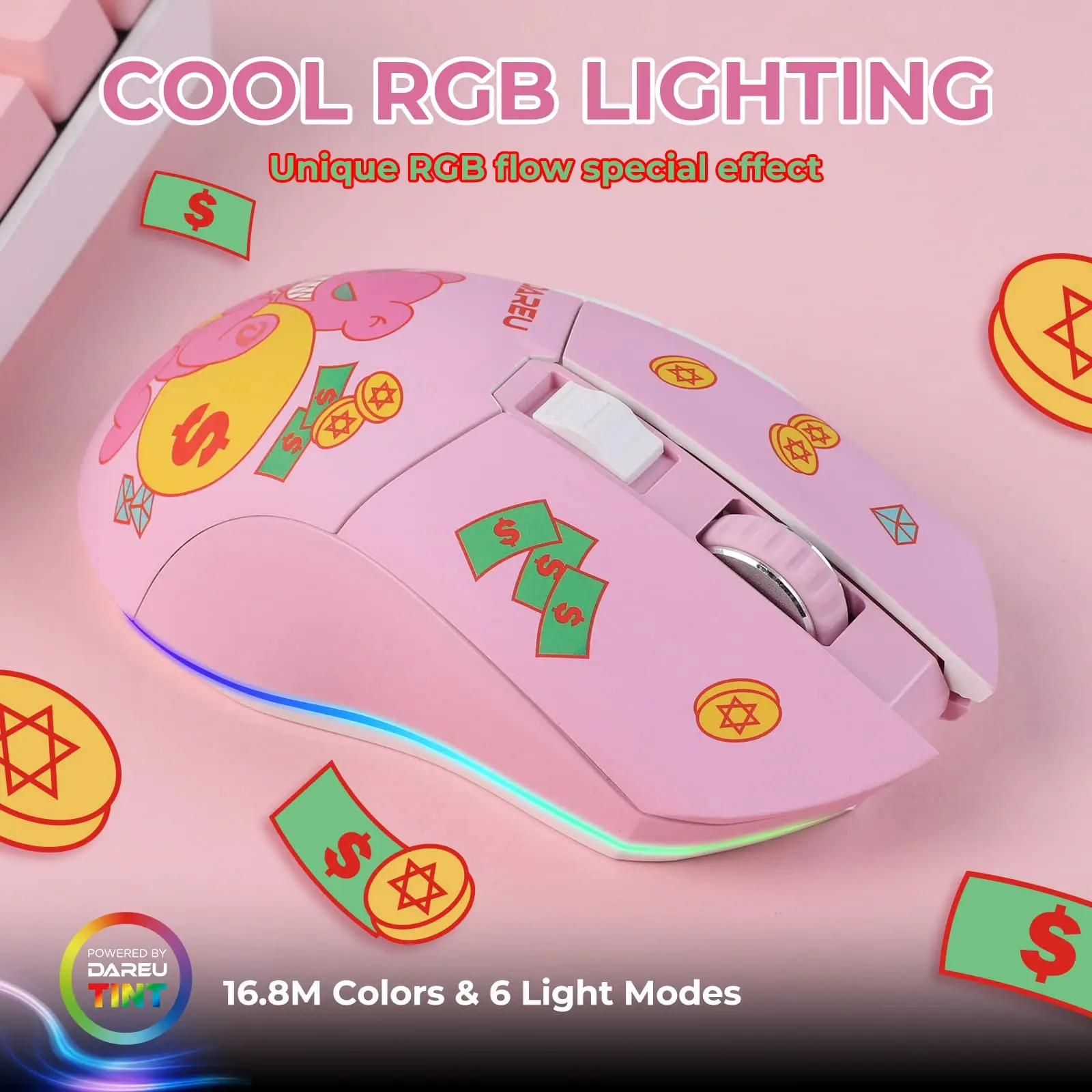 DAREU-ratón para Gamer de modos duales, inalámbrico, con cable, RGB, 2,4G, batería de recarga integrada de 930mAh para PC y portátil - imagen 2