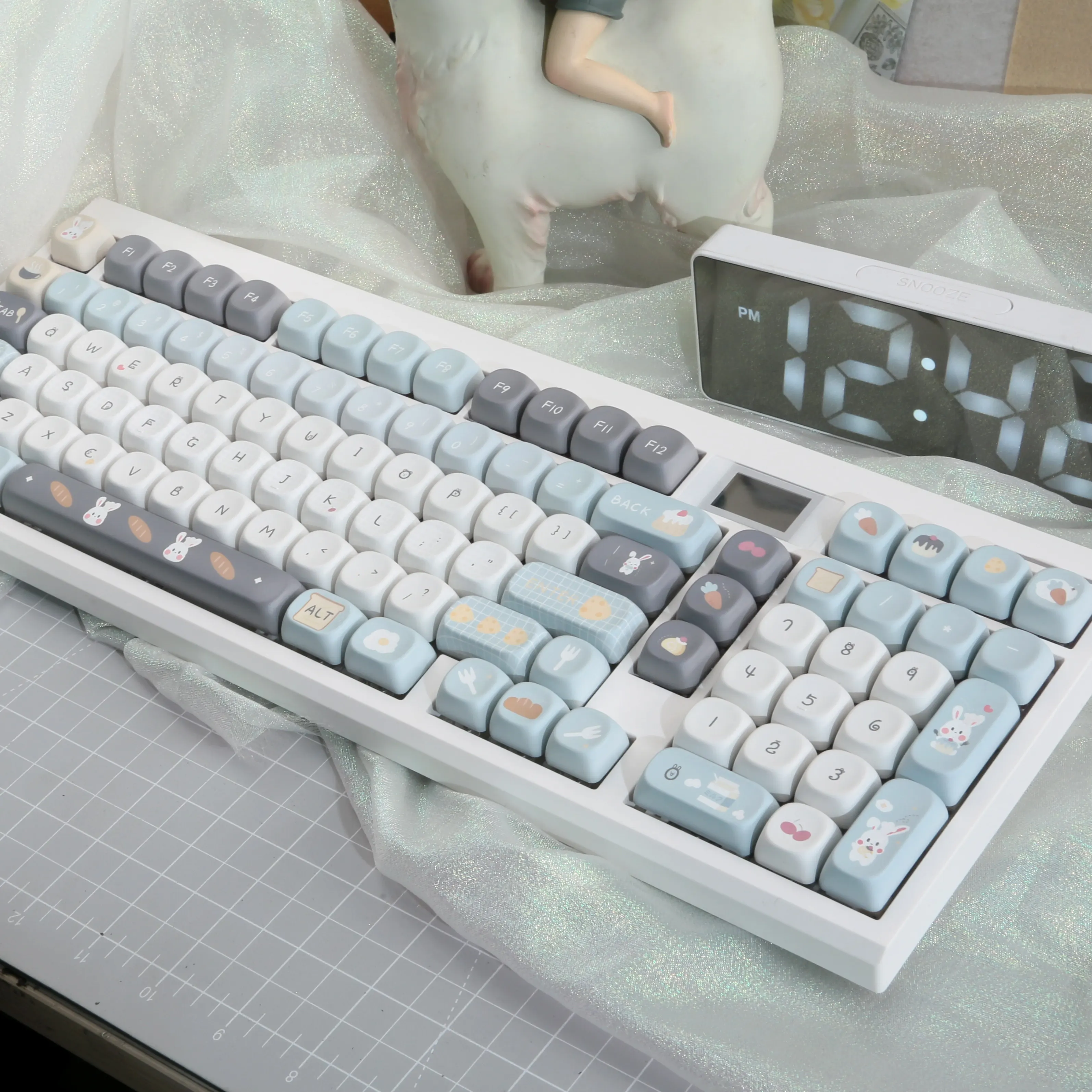 Teclas MAIMOOO Rabbit Bread House, Perfil MOA, PBT Personalizado, Azul Grisáceo, Diseño de Conejito de Dibujos Animados, para Teclado Mecánico, Regalos - imagen 5
