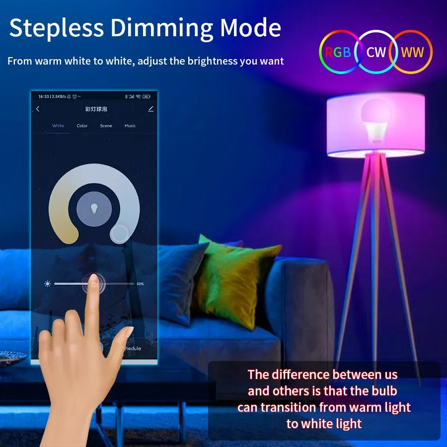 Smart E27 LED Bulb Wireless Bluetooth Tuya APP Control RGB Light Bulbs Room Decor Led Lamp Bombillas Party Atmosphere Lighting - imagen 3