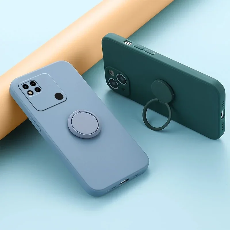 Funda de silicona cuadrada con anillo de dedo para Xiaomi Redmi 12, 12C, 13, 13C, 4G, 5G, soporte para teléfono, 360 - imagen 3