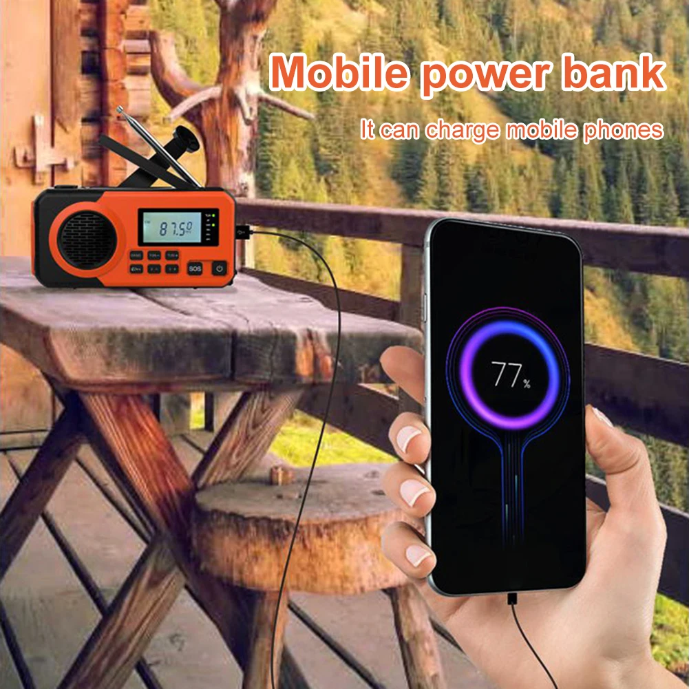 Radio portátil de energía Solar con manivela de 5000mAh, Radio meteorológica AM/FM/SW con alarma SOS, linterna, Powerbank, Radio de emergencia para exteriores - imagen 5