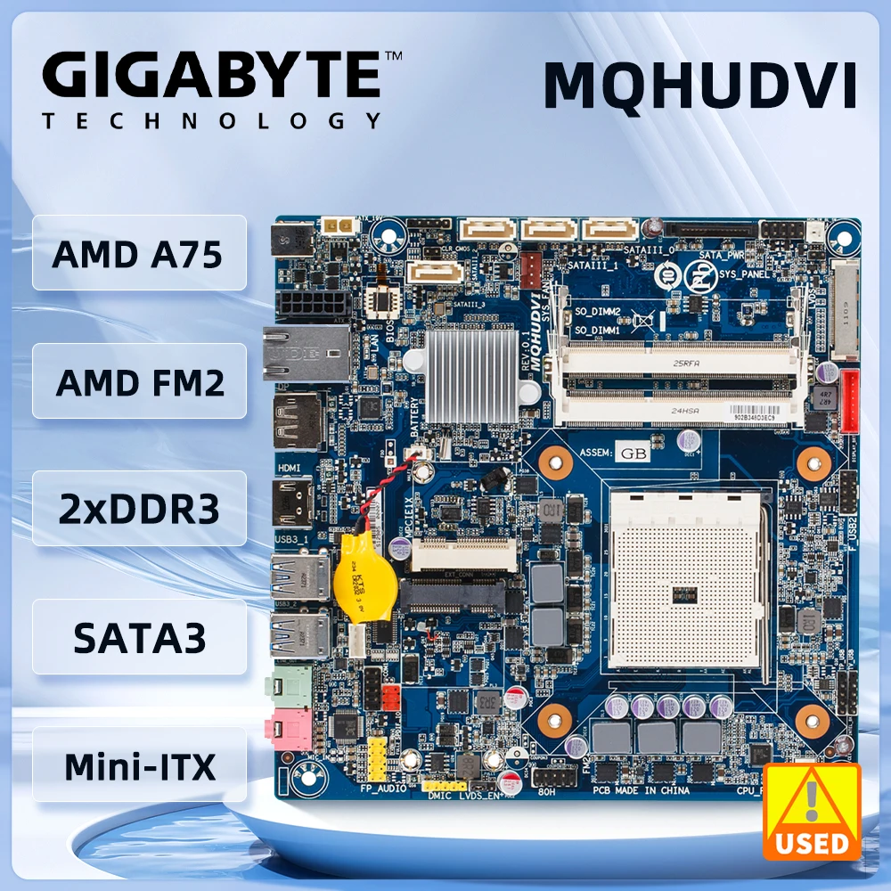 Placa base GIGABYTE MQHUDVI Mini-ITX AMD A75 Socket FM2 4 x SATA III DDR3 16GB compatible con CPU AMD APU A4-5/A6-5/A8-5/A10-5