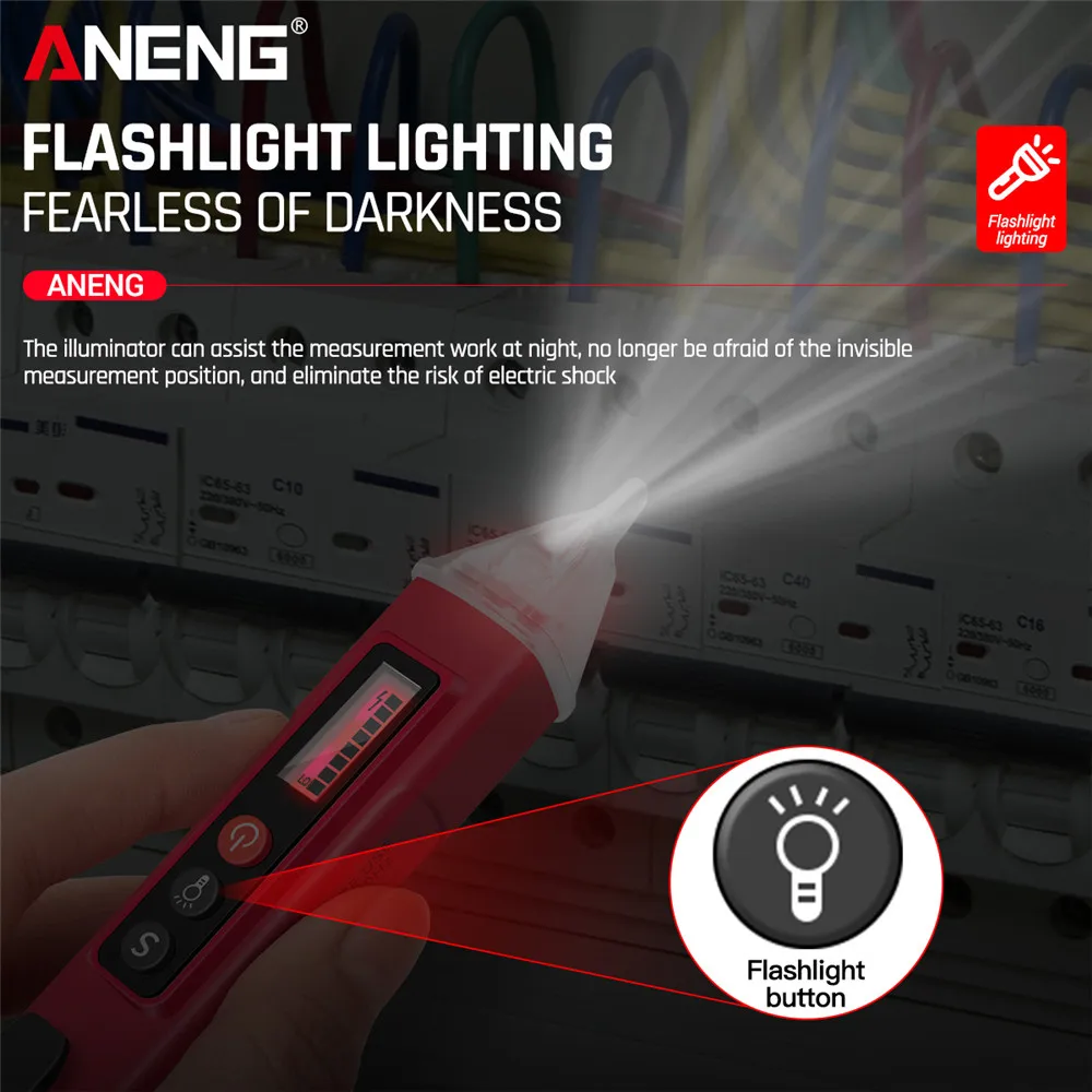 ANENG VC1010 Digital Voltage Induction Tester Pen Professional Smart Sin Contacto Tester Pen Meter 12-1000V Electriciano de corriente Sensor Punto de ruptura / Detectores de línea cero Herramientas - imagen 4
