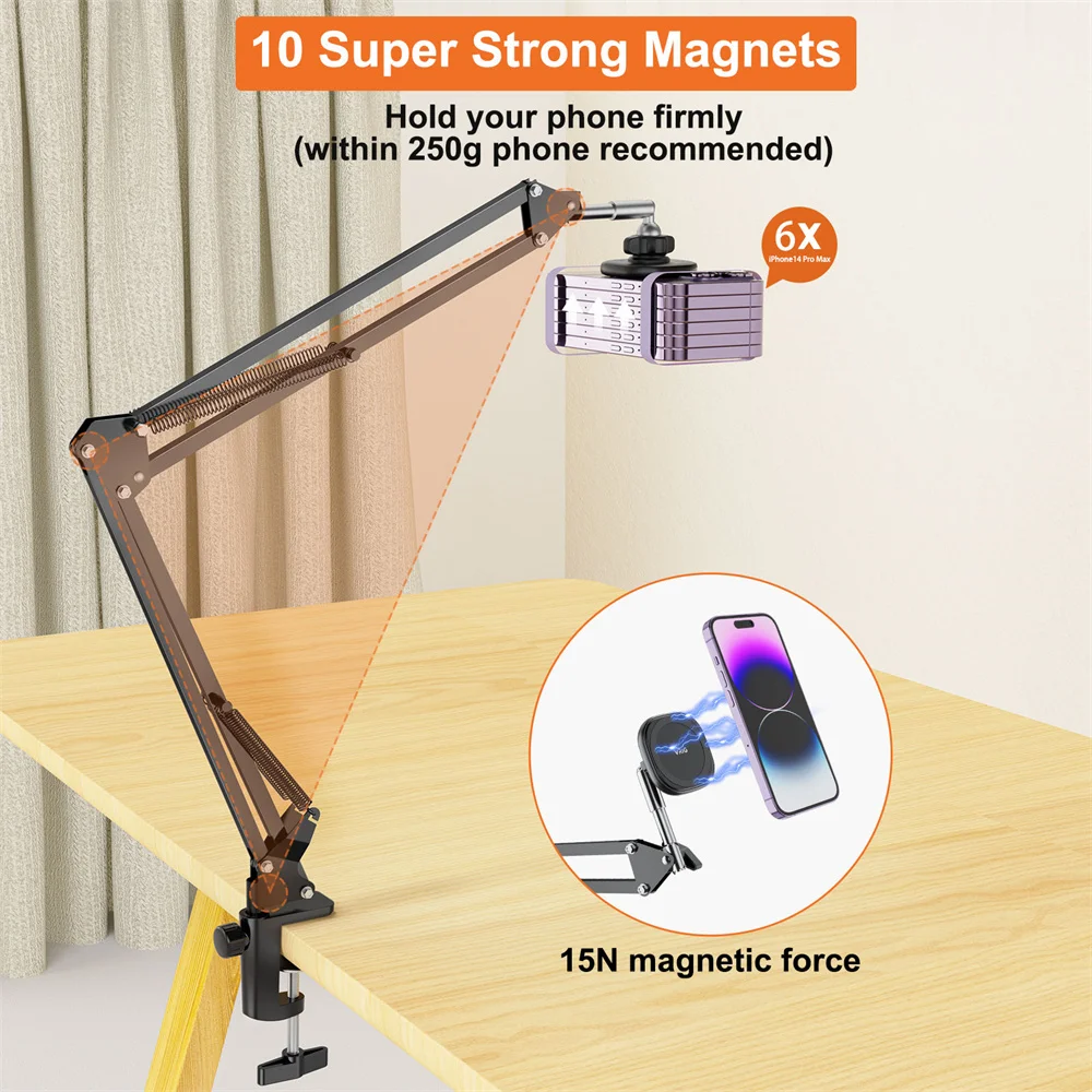 VRIG-soporte magnético para teléfono y tableta, brazo largo giratorio de 360 grados, para cama de escritorio, para Xiaomi, Iphone y Ipad - imagen 4