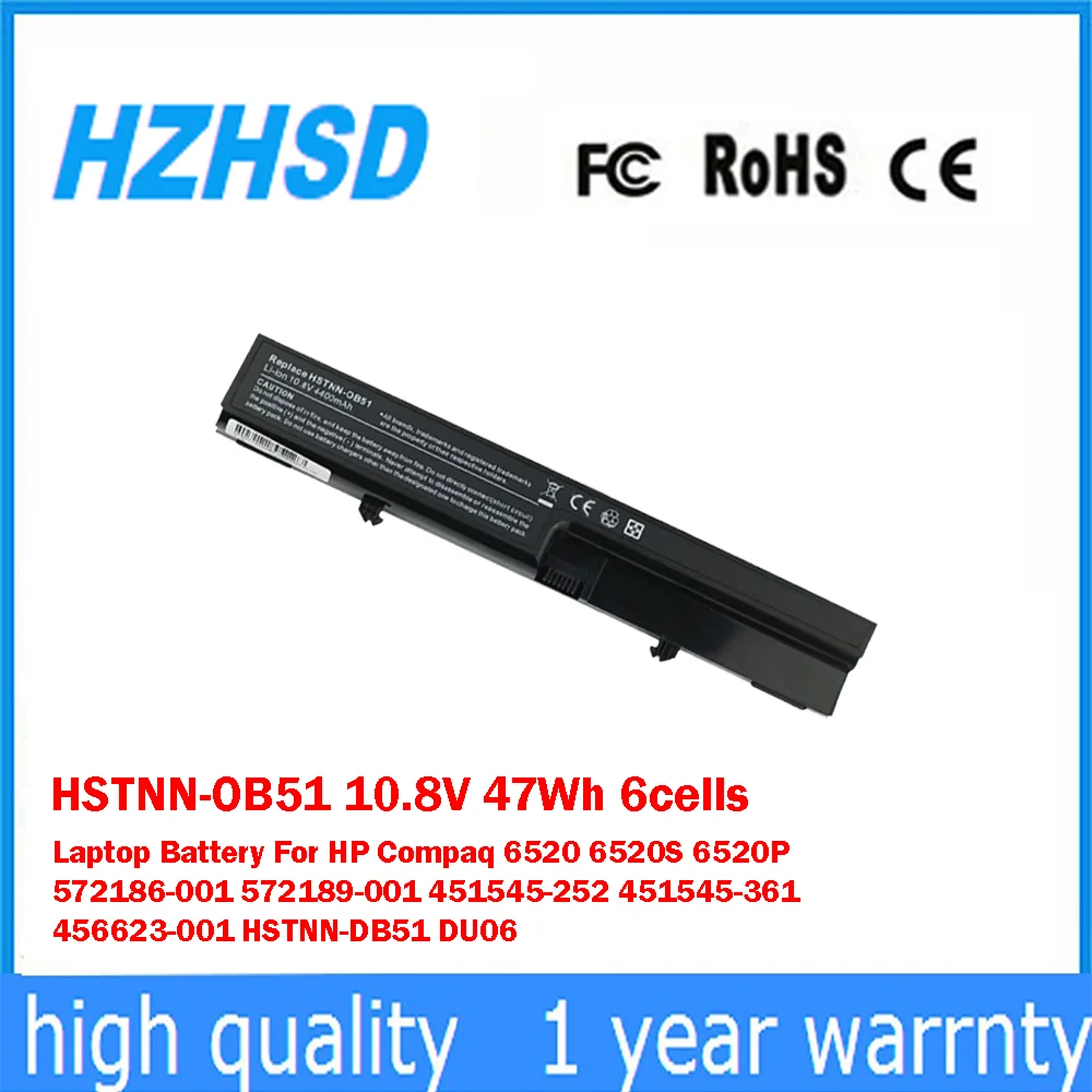 HSTNN-OB51 10,8 V 47Wh 6 celdas batería del ordenador portátil para HP Compaq6520 6520S 6520P 572186-001 572189-001 451545-252 451545-361 456623-001