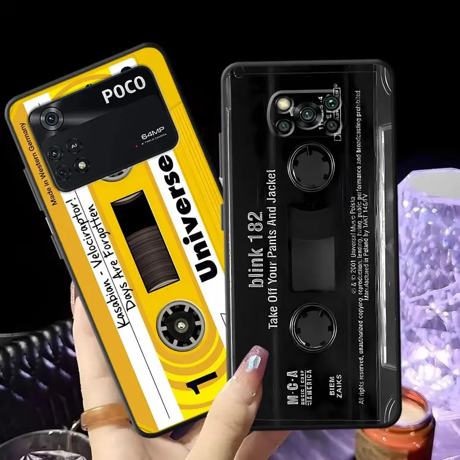 Lucky Tape Pattern Black Soft Phone Cover Case for Xiaomi Poco F1 M3 M4 M7 Pro C61 C75 C71 C40 C50 M5 F3 X3 X4 X5 X7 Pro